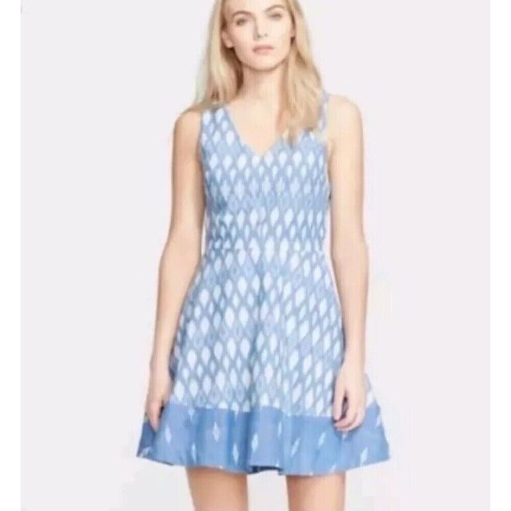 Joie Dress‎ Norton B. Chambray Blue Ikat Print Cotton Lined Sleeveless  Large​​